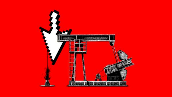 Illustration of an oil rig with a mouse cursor overlaid.